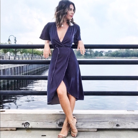 purple velvet wrap dress